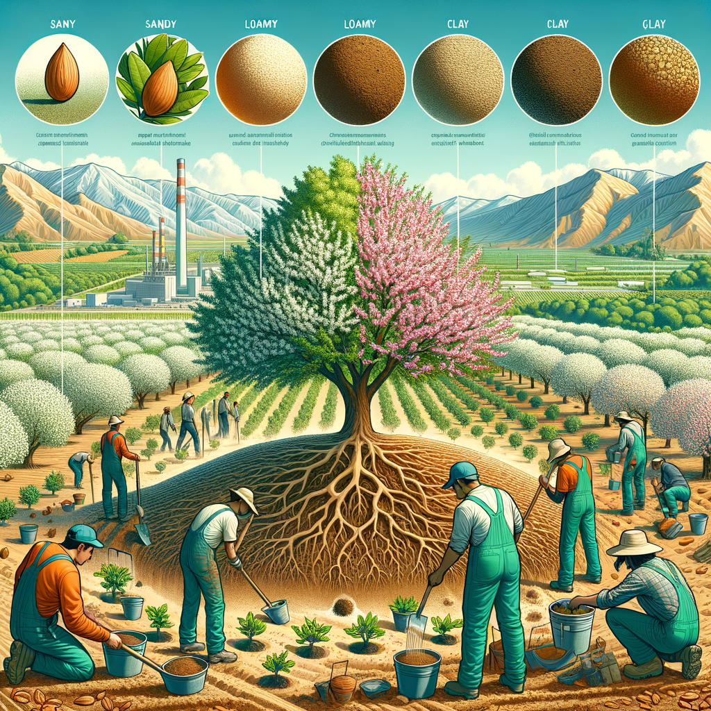 Close-up view of different soil types for optimal almond tree cultivation, highlighting almond tree soil preferences and planting guide for improved growth.