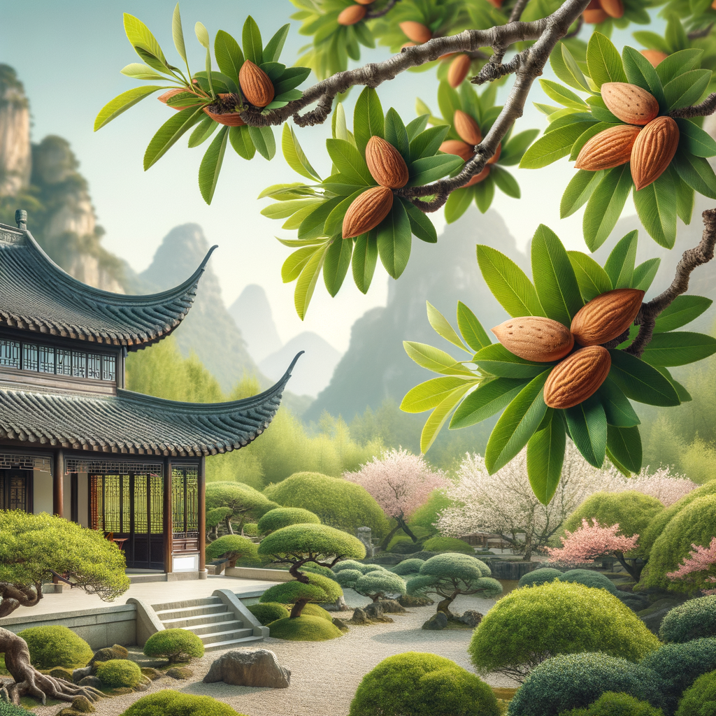 Almond tree showcasing its medicinal properties and benefits in Traditional Chinese Medicine, highlighting the significant role of almond trees in Chinese herbalism and their healing properties.