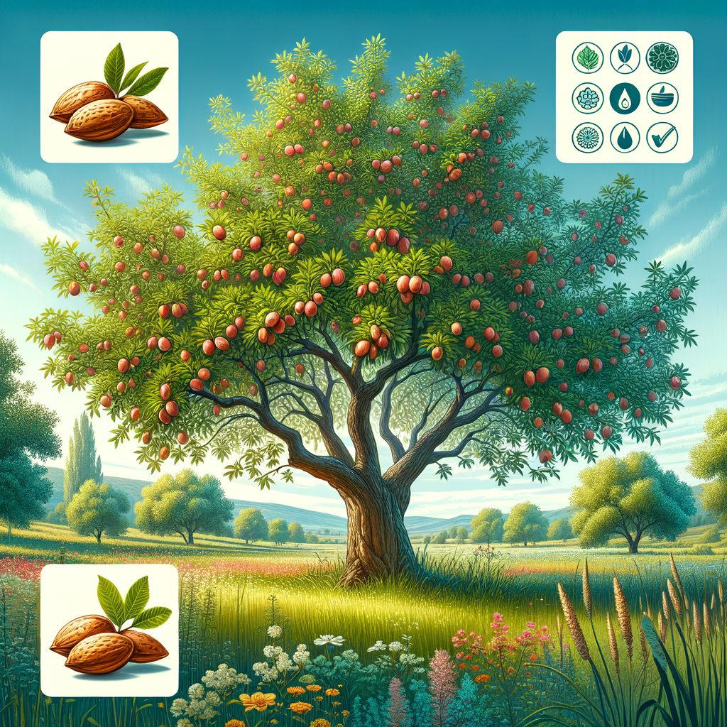 Almond tree showcasing its uses in traditional medicine, highlighting almond tree health benefits, remedies, healing properties, and therapeutic uses in herbal medicine.